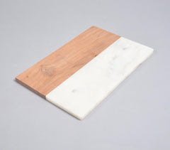 Hand Cut Acacia Wood & White Marble Minimal Chopping Board