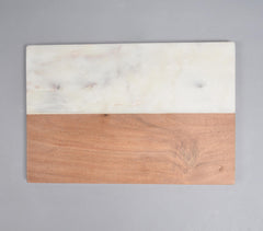 Hand Cut Acacia Wood & White Marble Minimal Chopping Board