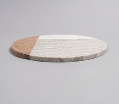 Marble & Acacia Wood Colorblock Round Chopping Board