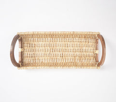 Woven Wicker Snack Tray with Handles
