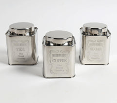 Engraved Tea Coffee & Sugar Steel Jars (Set of 3)