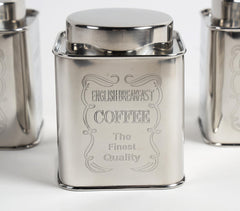 Engraved Tea Coffee & Sugar Steel Jars (Set of 3)