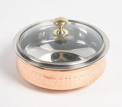 Hammered Copper & Steel rice bowl with glass lid (small)