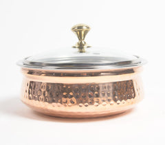 Hammered Copper & Steel rice bowl with glass lid (small)