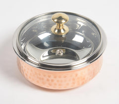 Hammered Copper & Steel rice bowl with glass lid (medium)