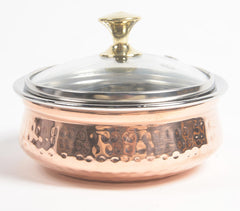 Hammered Copper & Steel rice bowl with glass lid (large)