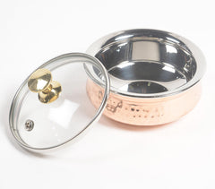 Hammered Copper & Steel rice bowl with glass lid (large)