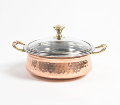 Handcrafted Steel Copper Casserole with Glass Lid (Dia 6.8")