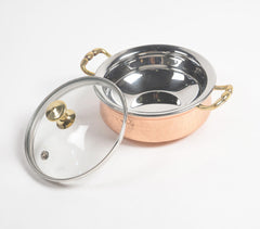 Handcrafted Steel Copper Casserole with Glass Lid (Dia 6.8")