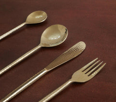 Hammered Steel Gold-Toned Cutlery (Set of 4)