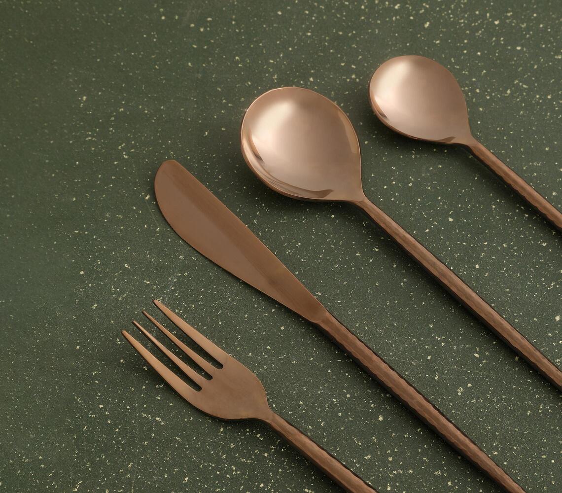 Hammered Steel Rose-Gold Cutlery (Set of 4)