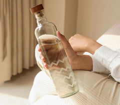 Glass Frosted Chevron Bottle with Brown Stopper
