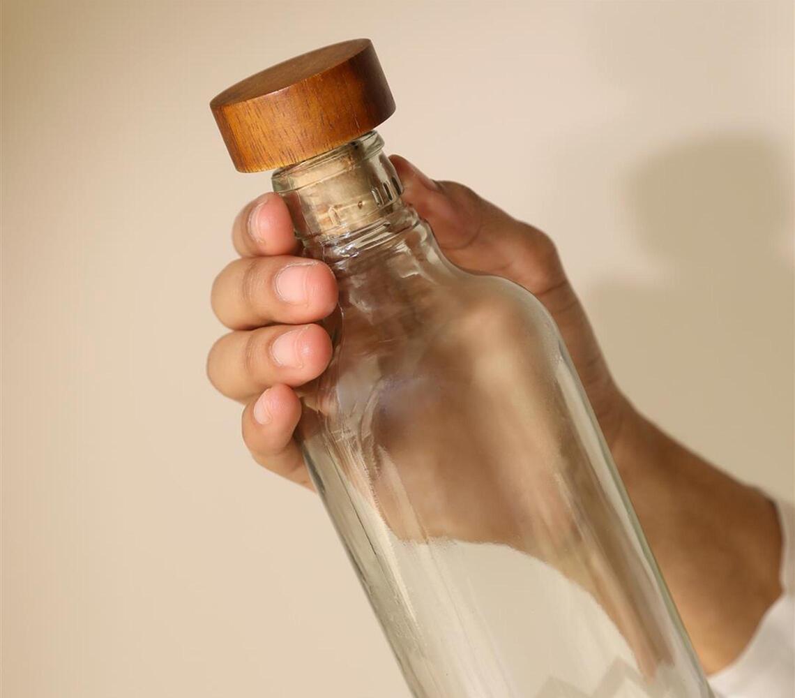 Glass Frosted Chevron Bottle with Brown Stopper