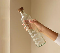 Glass Frosted Chevron Bottle with Brown Stopper