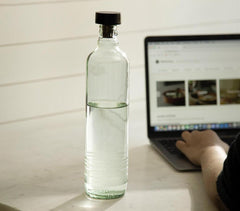 Glass Frosted Rings Bottle with Black Stopper