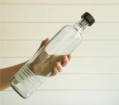 Glass Frosted Rings Bottle with Black Stopper