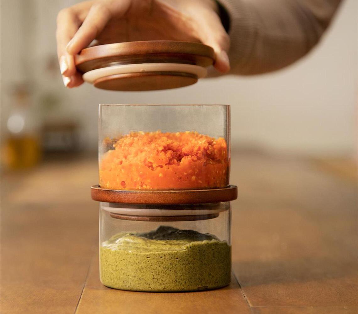 Glass Stackable Jars (Set Of 2)
