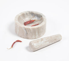 Turned & Hand Carved marble Mortar & Pestle Set