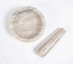 Turned & Hand Carved marble Mortar & Pestle Set