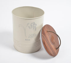 Grain Storage Metallic Barrel With Wooden Lid