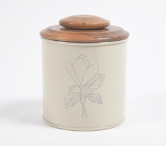 Metallic Canister with Wooden Lid