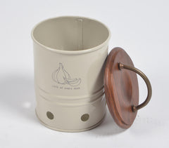 Metallic Kitchen Storage Bin with Wooden Lid