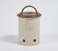 Metallic Kitchen Storage Bin with Wooden Lid