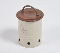 Metallic Kitchen Storage Bin with Wooden Lid