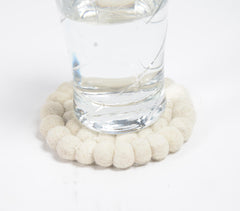 Clustered Cream Felt Pom-Pom Coasters (Set of 4)