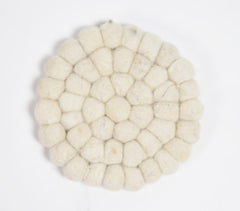 Clustered Cream Felt Pom-Pom Coasters (Set of 4)