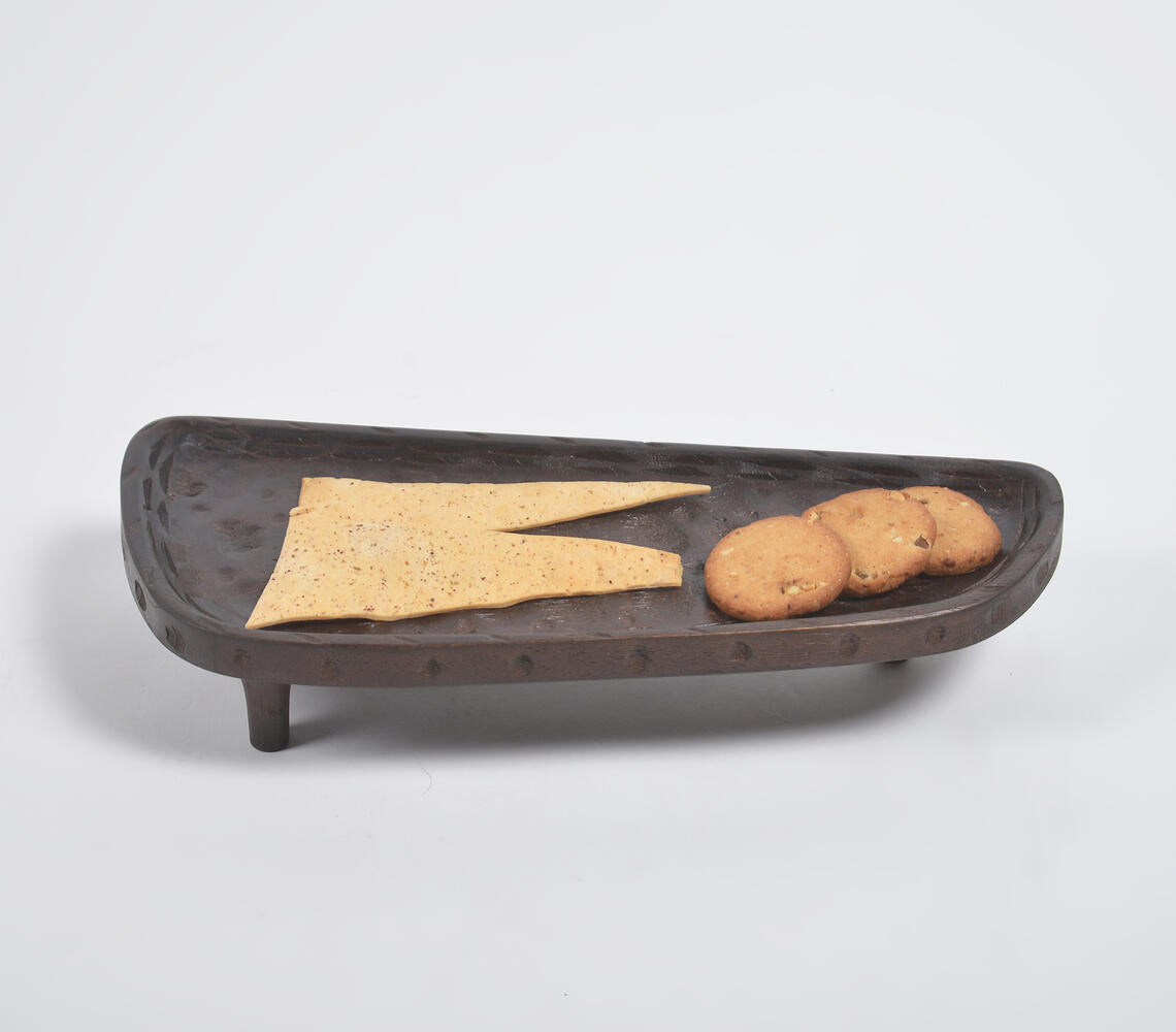 Asymmetric Textured Wooden Tripod Platter