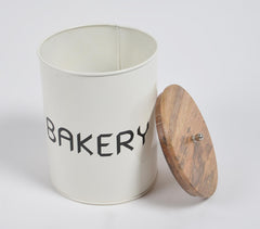 Galvanized Iron 'Bakery' Storage Jar with Wooden Lid