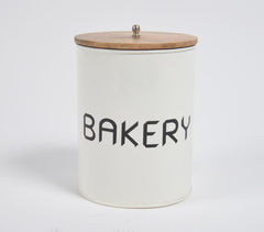 Galvanized Iron 'Bakery' Storage Jar with Wooden Lid