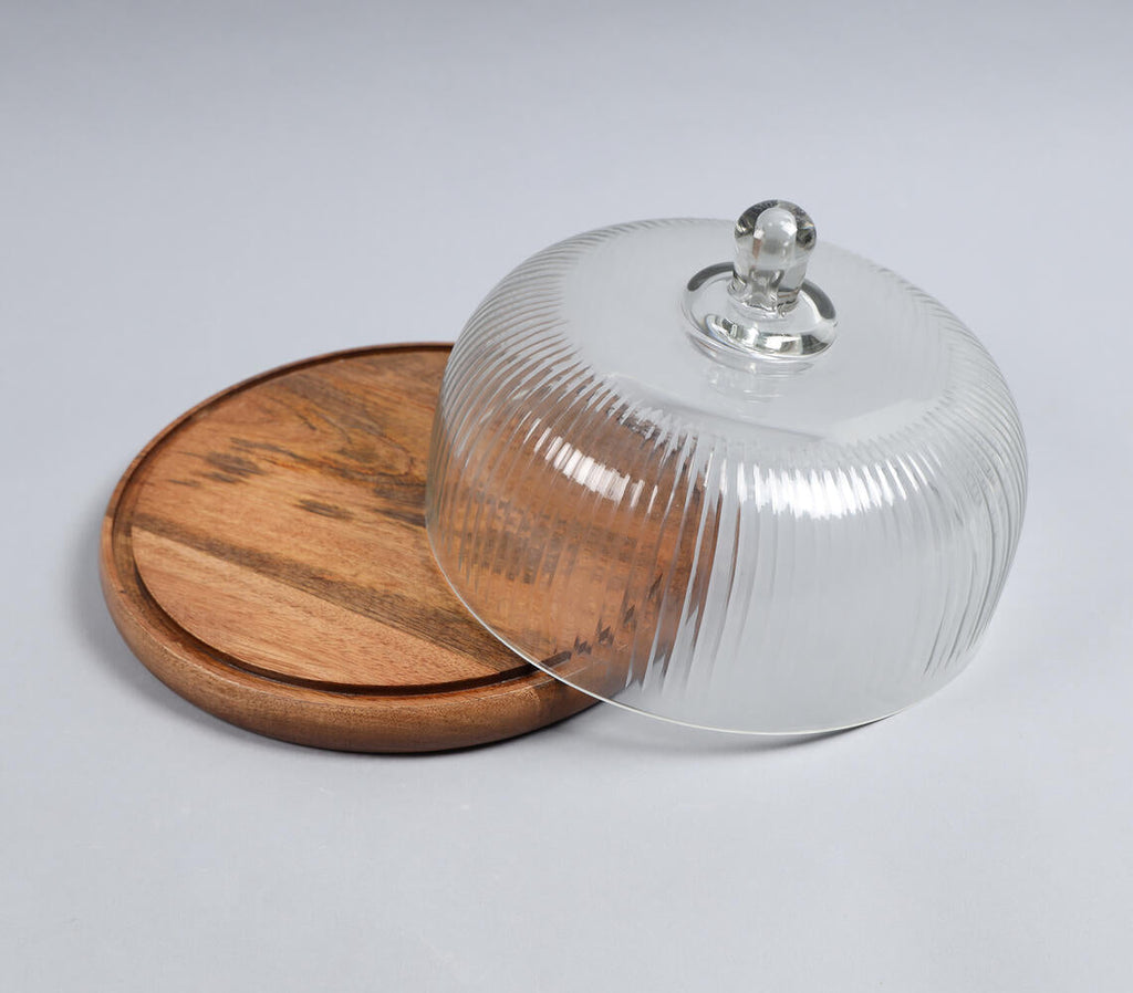 Ribbed glass cast cloche with wooden base – Houzz-of-Maya