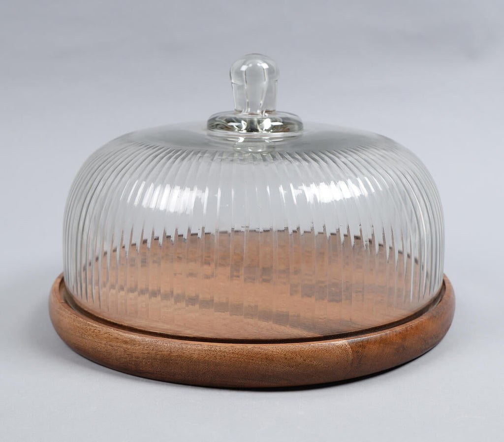 Ribbed glass cast cloche with wooden base – Houzz-of-Maya