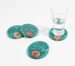 Hand Poured Sea Green Resin & Wood Coasters (Set of 4)