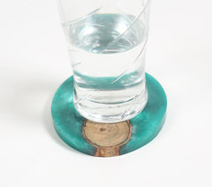 Hand Poured Sea Green Resin & Wood Coasters (Set of 4)