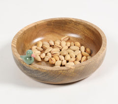 Turned Mango Wood Classic Bowl with Bird Figurine