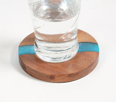 Hand Cut Wood & Oceanic Resin Coaster