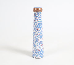 Enamelled Blue Peony Copper Slim Bottle