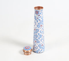 Enamelled Blue Peony Copper Slim Bottle
