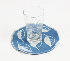 Indigo-Dyed Leaf Block Printed Cotton Coasters (set of 4)