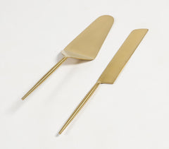 Handmade Golden Finish Stainless Steel Cake Servers (Set of 2)
