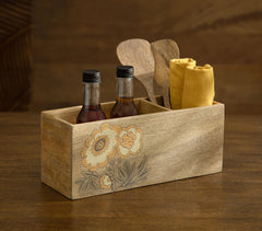 Hand Painted Raw Wood Floral Cutlery Stand