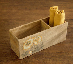 Hand Painted Raw Wood Floral Cutlery Stand