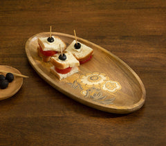 Hand Painted Raw Wood Floral Platter (Small)