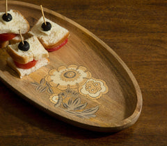 Hand Painted Raw Wood Floral Platter (Small)