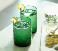 Green Cylindrical Glass Tumblers (Set Of 2)
