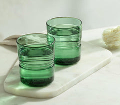 Green Ribbed Glass Tumblers (Short, Set Of 2)