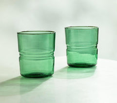 Green Ribbed Glass Tumblers (Short, Set Of 2)